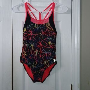 Under Armour fitted one piece Prism multicolor bathing suit swimsuit  Sz 12 NWOT